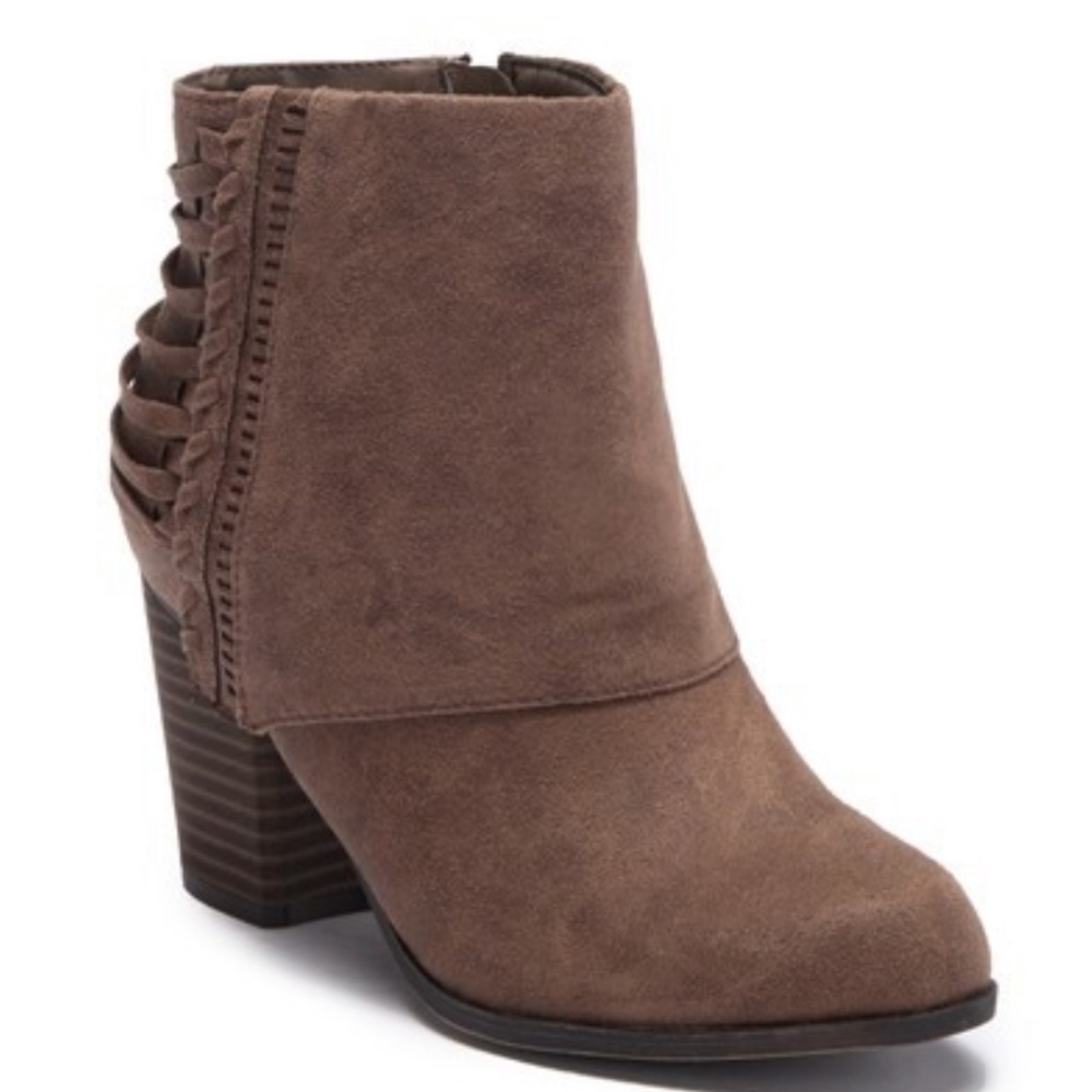 Back Braided Straps Cuffed Heeled Ankle Booties - Picture 3 of 7